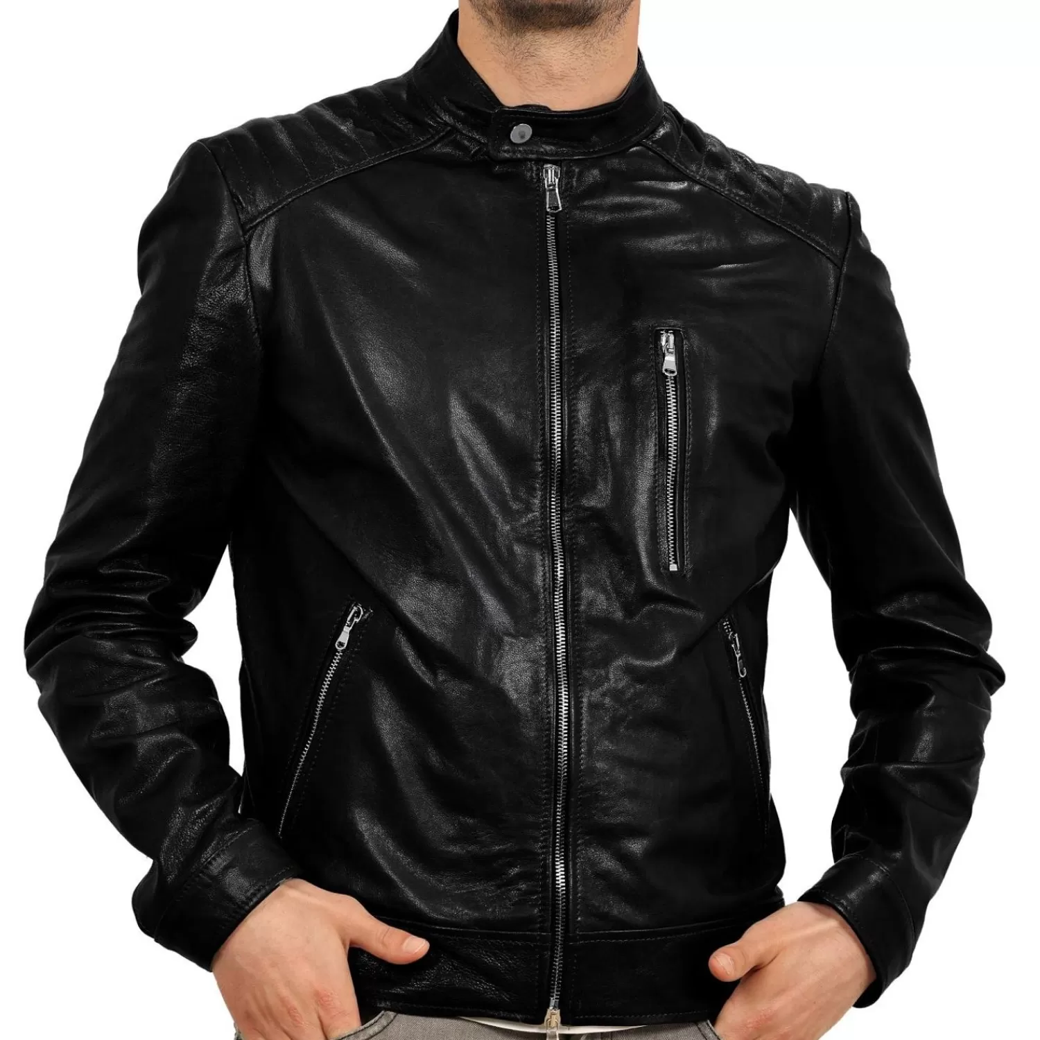 Imperatrice Calzature Capi Spalla In Pelle*Biker In Vera Pelle Di Vitello Nero