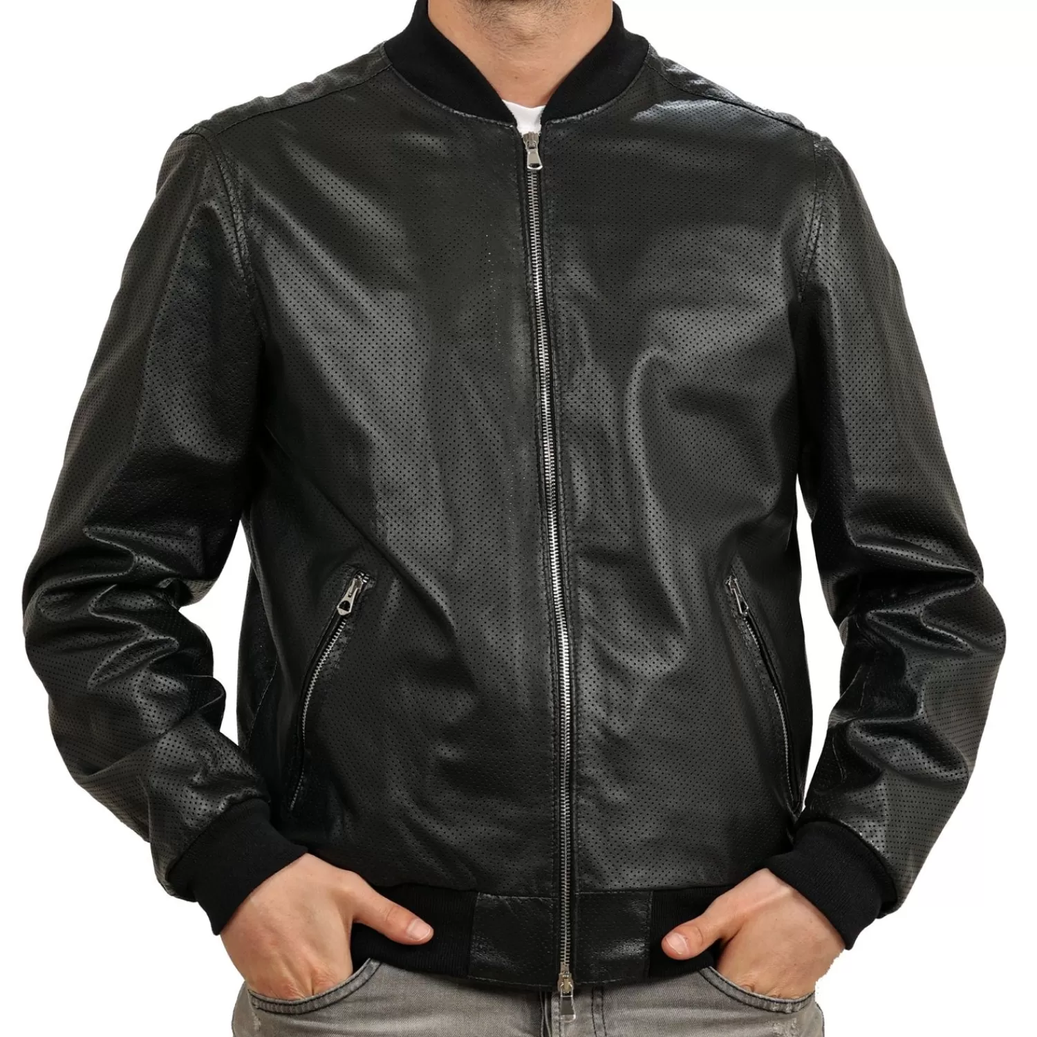 Imperatrice Calzature Capi Spalla In Pelle*Bomber In Pelle Di Vitello Traforato Nero