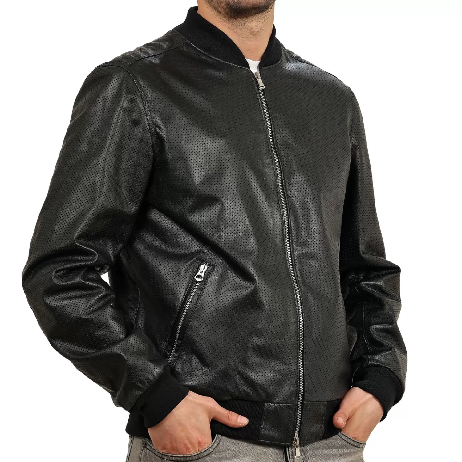 Imperatrice Calzature Capi Spalla In Pelle*Bomber In Pelle Di Vitello Traforato Nero