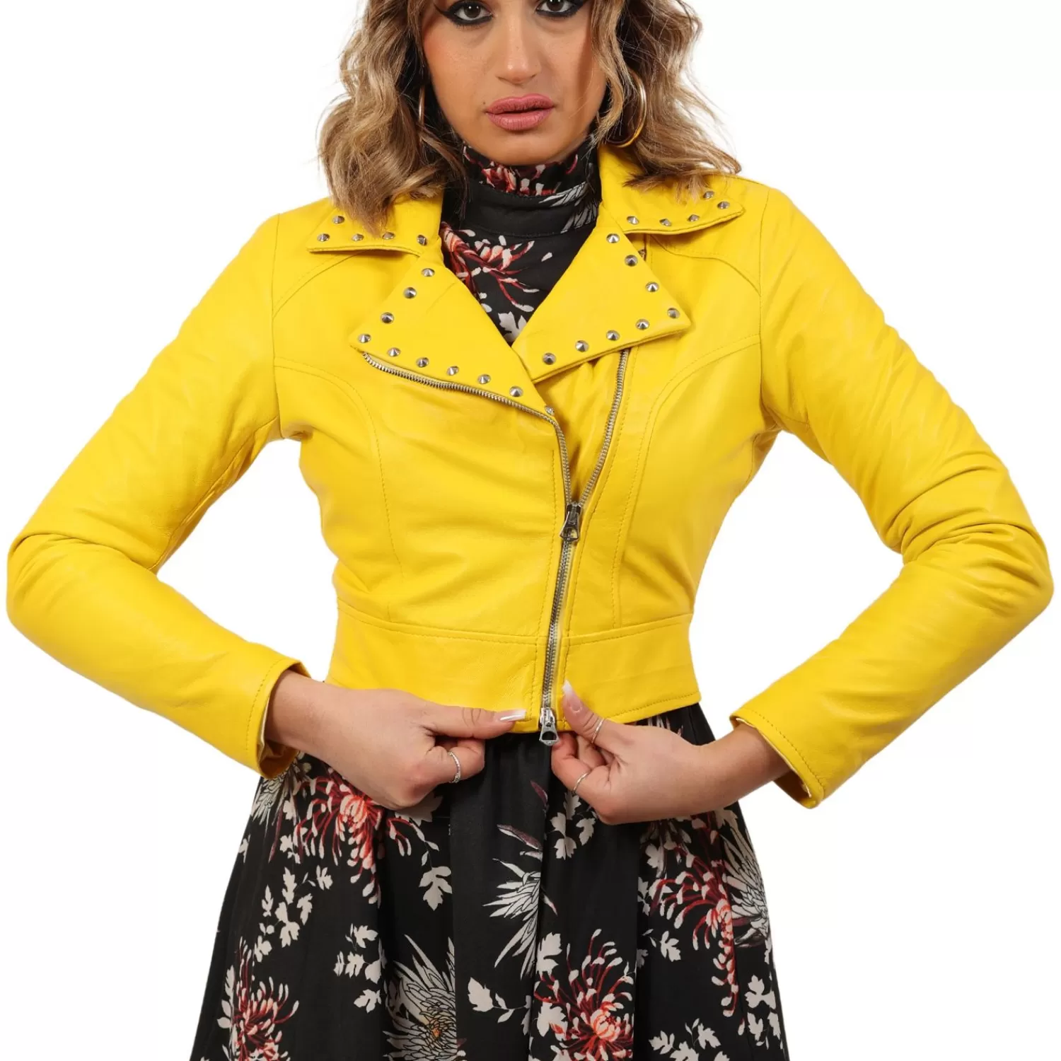 Imperatrice Calzature Capi Spalla In Pelle*Chiodo Corto In Pelle Di Vitello Con Borchie Giallo