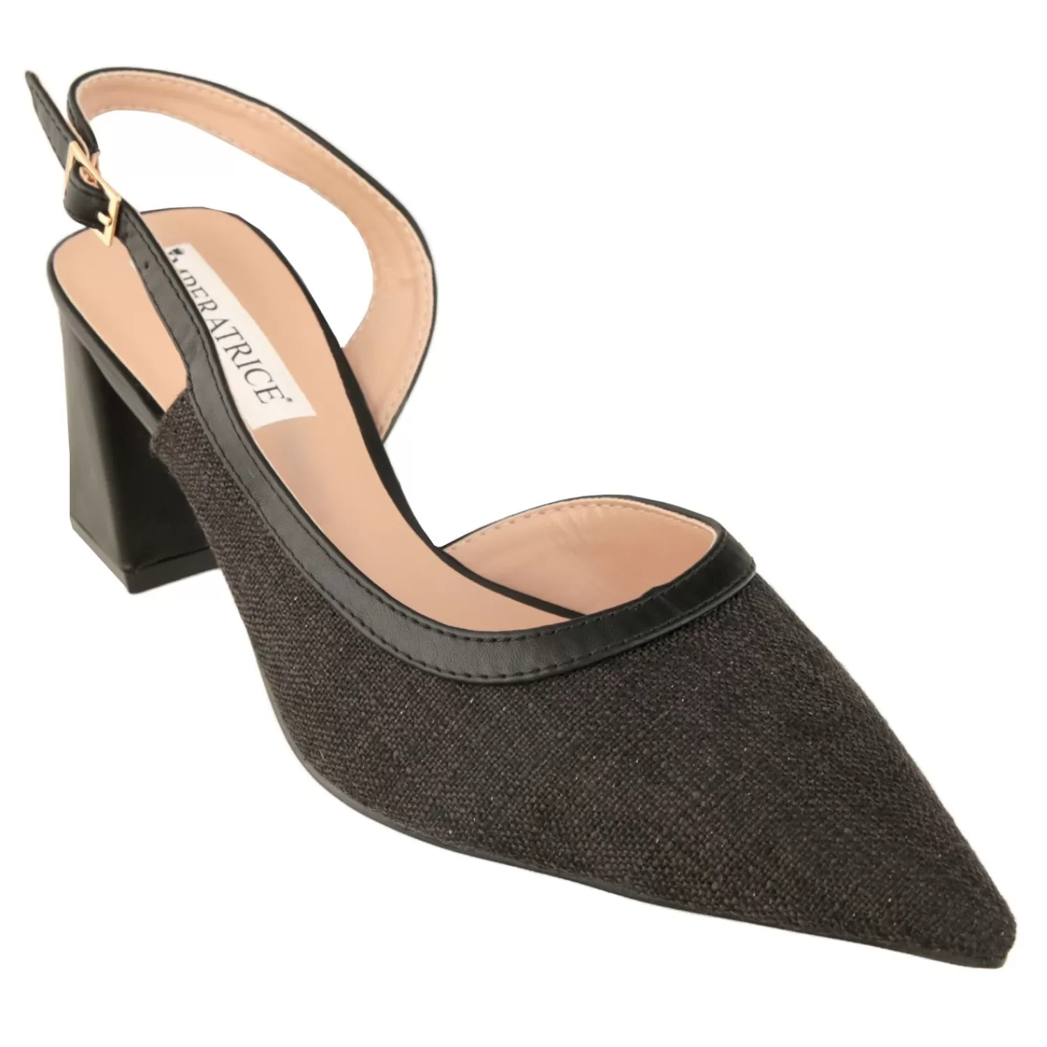 Imperatrice Calzature Sandali Con Tacco E Zeppa*Decollete Slingback In Tweed Con Tacco Comodo Quadrato