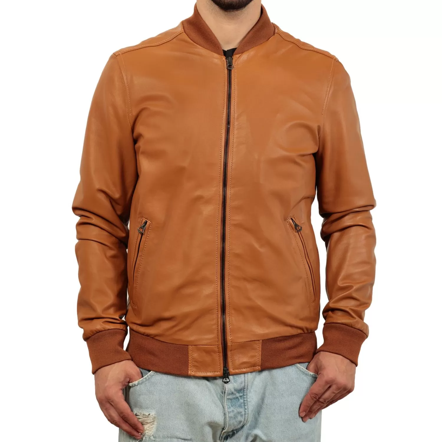 Imperatrice Calzature Capi Spalla In Pelle*Giubbino In Vera Pelle Di Vitello Color Cuoio