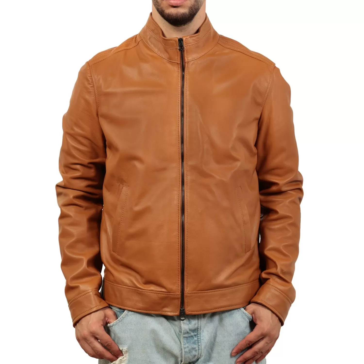 Imperatrice Calzature Capi Spalla In Pelle*Giubbino In Vera Pelle Di Vitello Color Cuoio