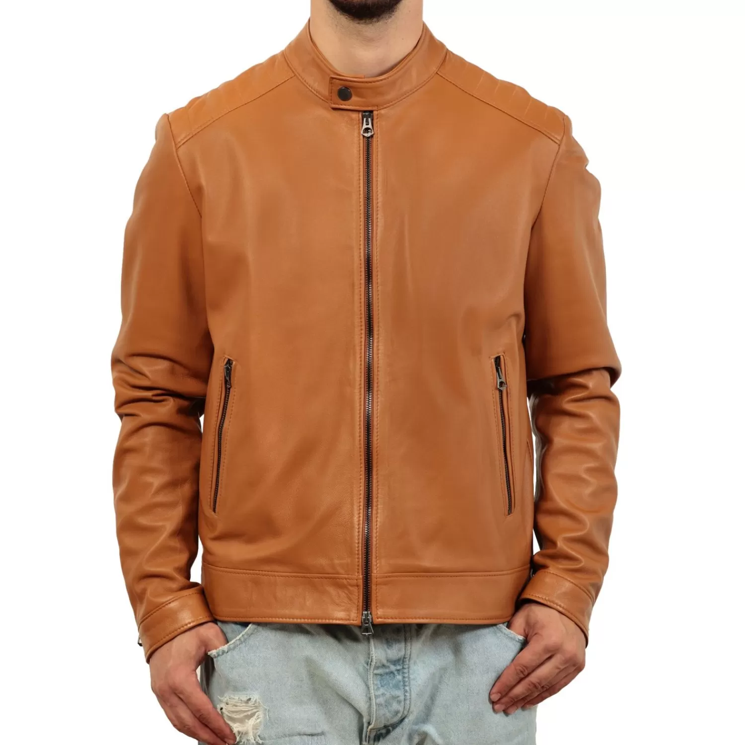 Imperatrice Calzature Capi Spalla In Pelle*Giubbino In Vera Pelle Di Vitello Color Cuoio