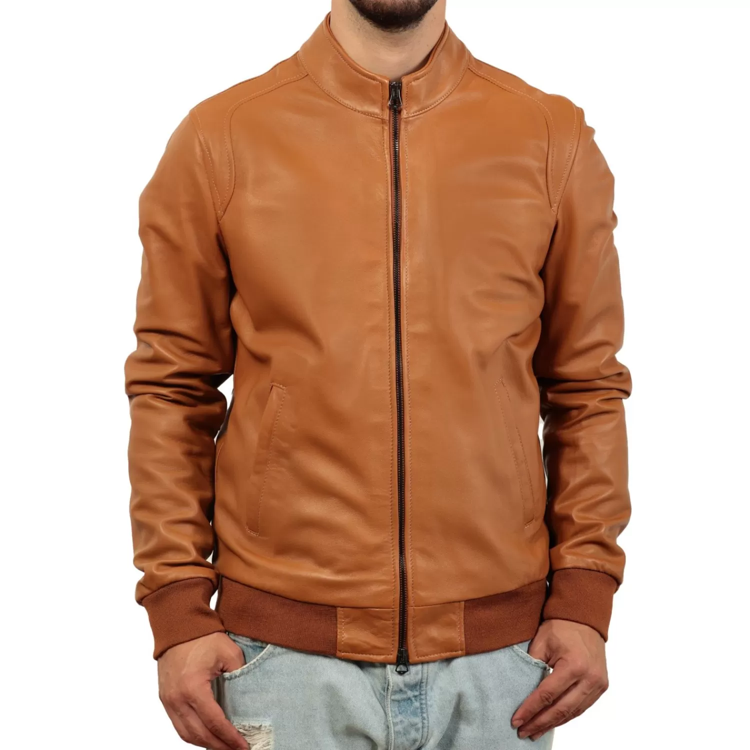 Imperatrice Calzature Capi Spalla In Pelle*Giubbino In Vera Pelle Di Vitello Color Cuoio