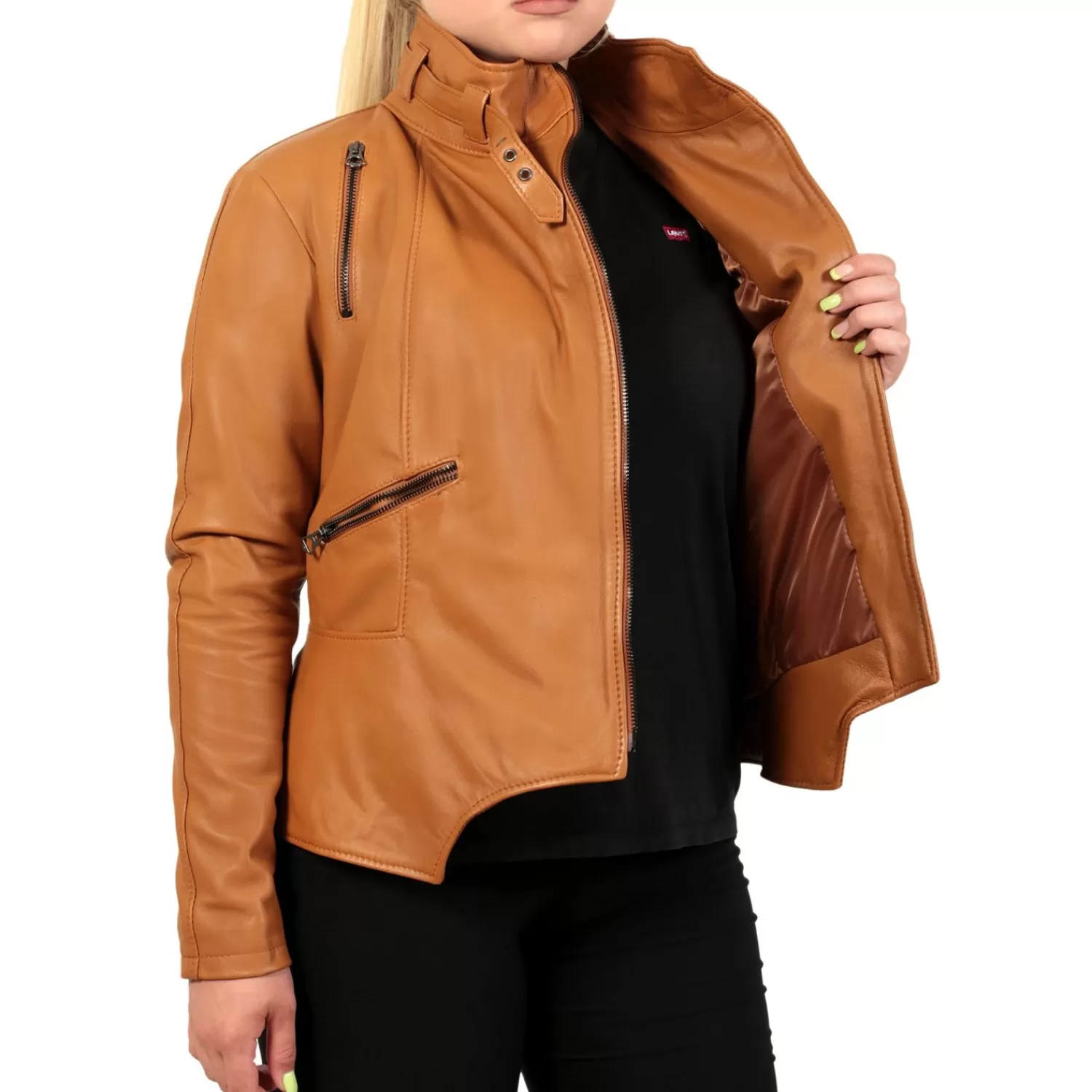 Imperatrice Calzature Capi Spalla In Pelle*Giubbino In Vera Pelle Di Vitello Color Cuoio