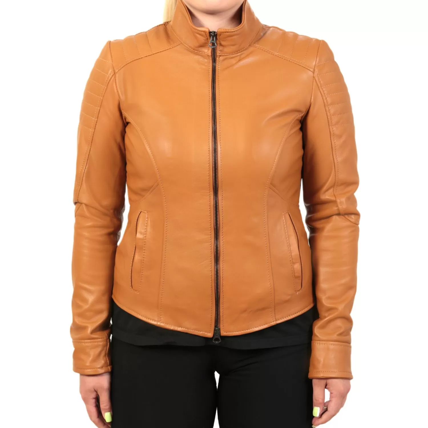 Imperatrice Calzature Capi Spalla In Pelle*Giubbino In Vera Pelle Di Vitello Color Cuoio