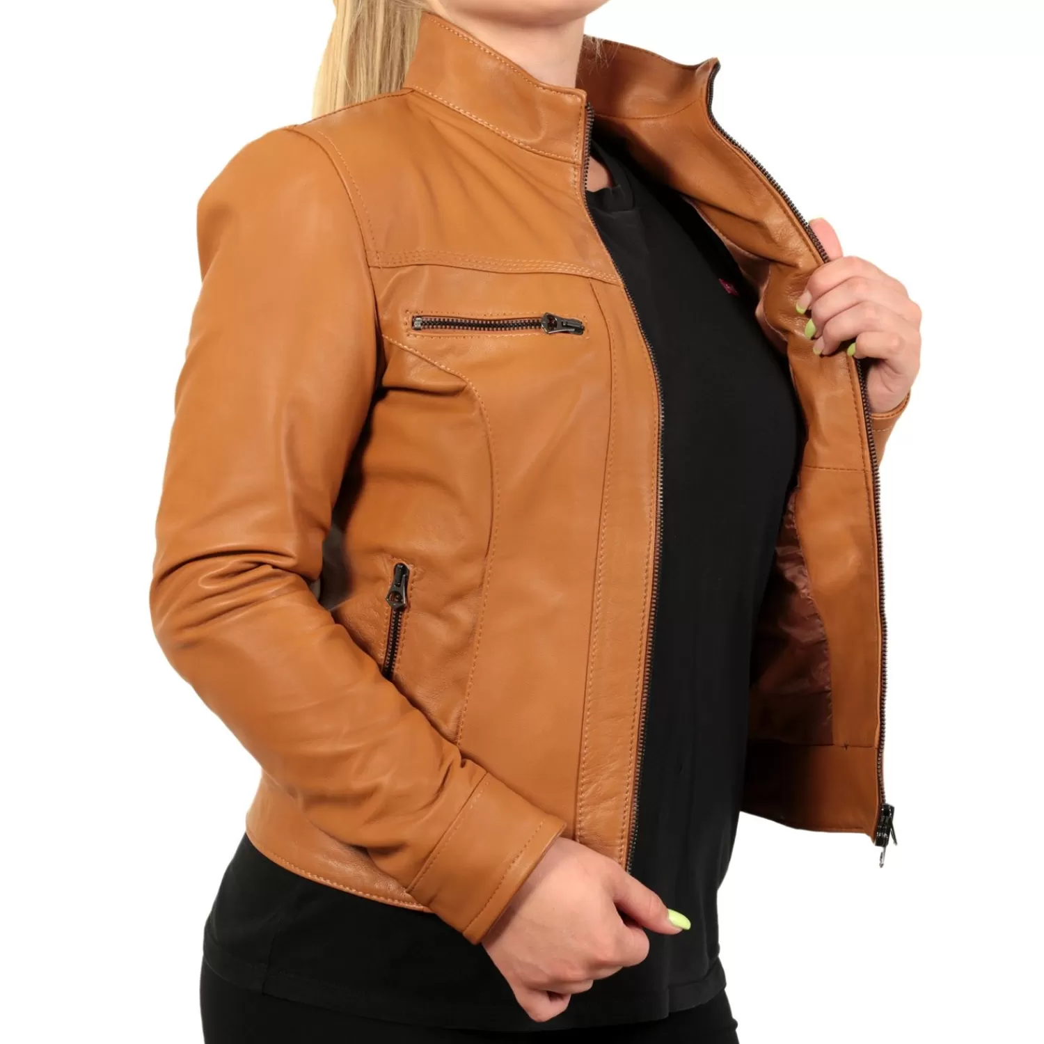 Imperatrice Calzature Capi Spalla In Pelle*Giubbino In Vera Pelle Di Vitello Color Cuoio
