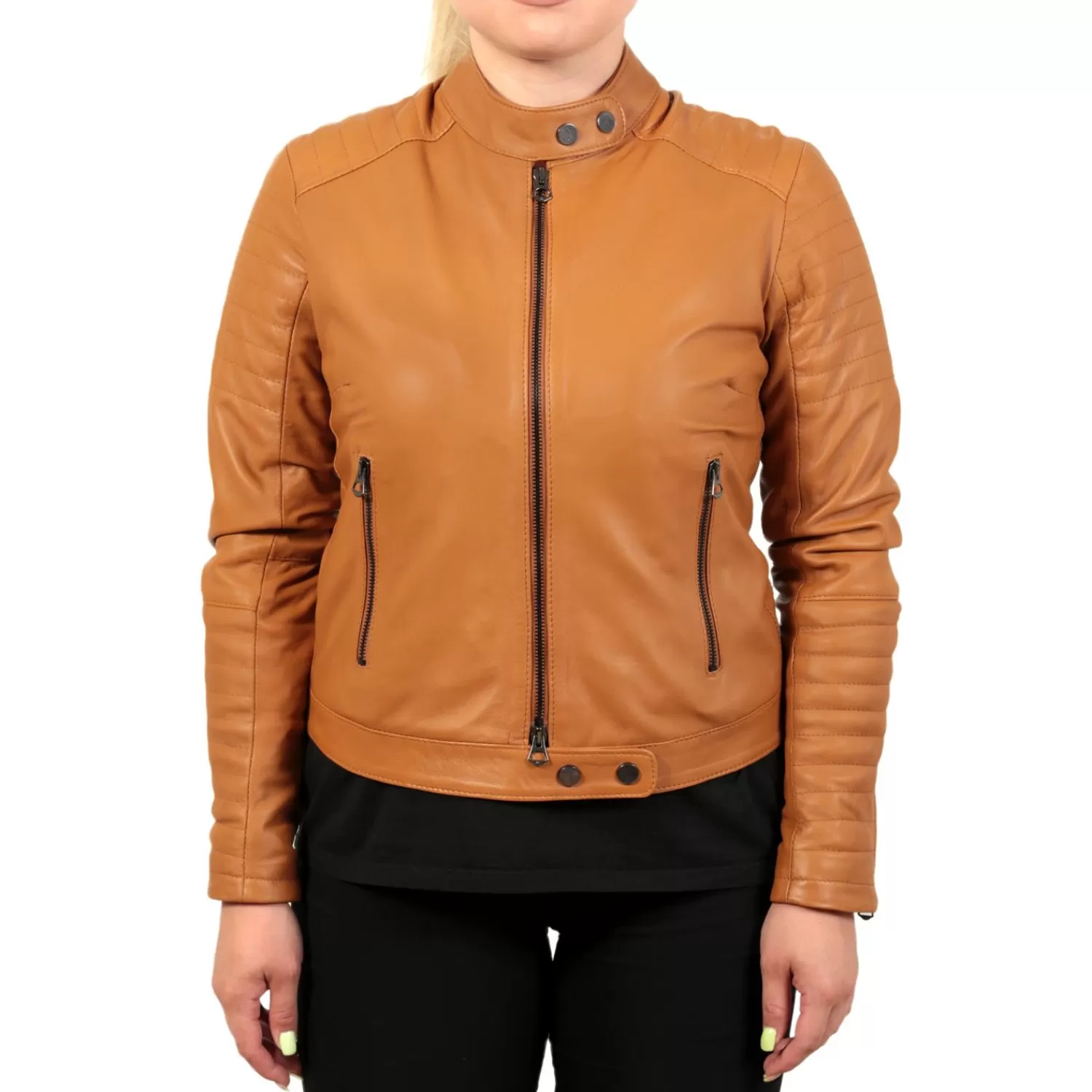 Imperatrice Calzature Capi Spalla In Pelle*Giubbino In Vera Pelle Di Vitello Color Cuoio