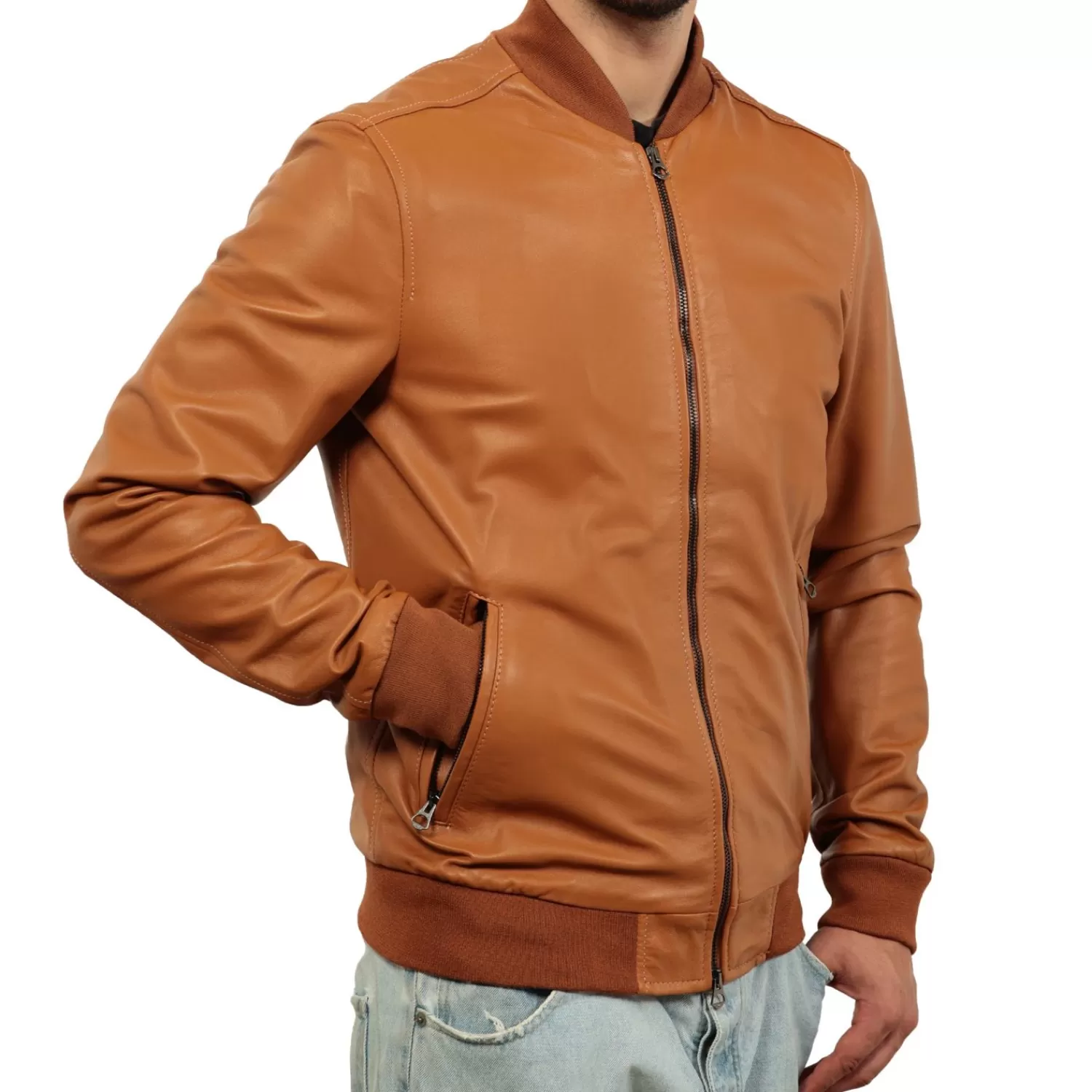 Imperatrice Calzature Capi Spalla In Pelle*Giubbino In Vera Pelle Di Vitello Color Cuoio