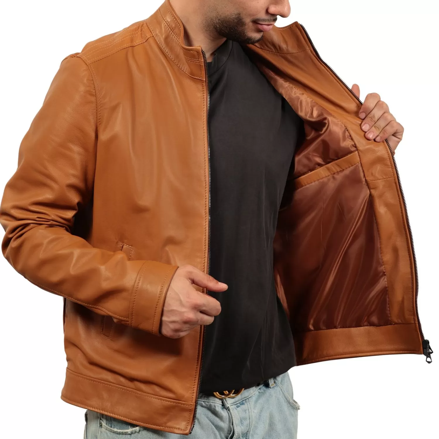 Imperatrice Calzature Capi Spalla In Pelle*Giubbino In Vera Pelle Di Vitello Color Cuoio