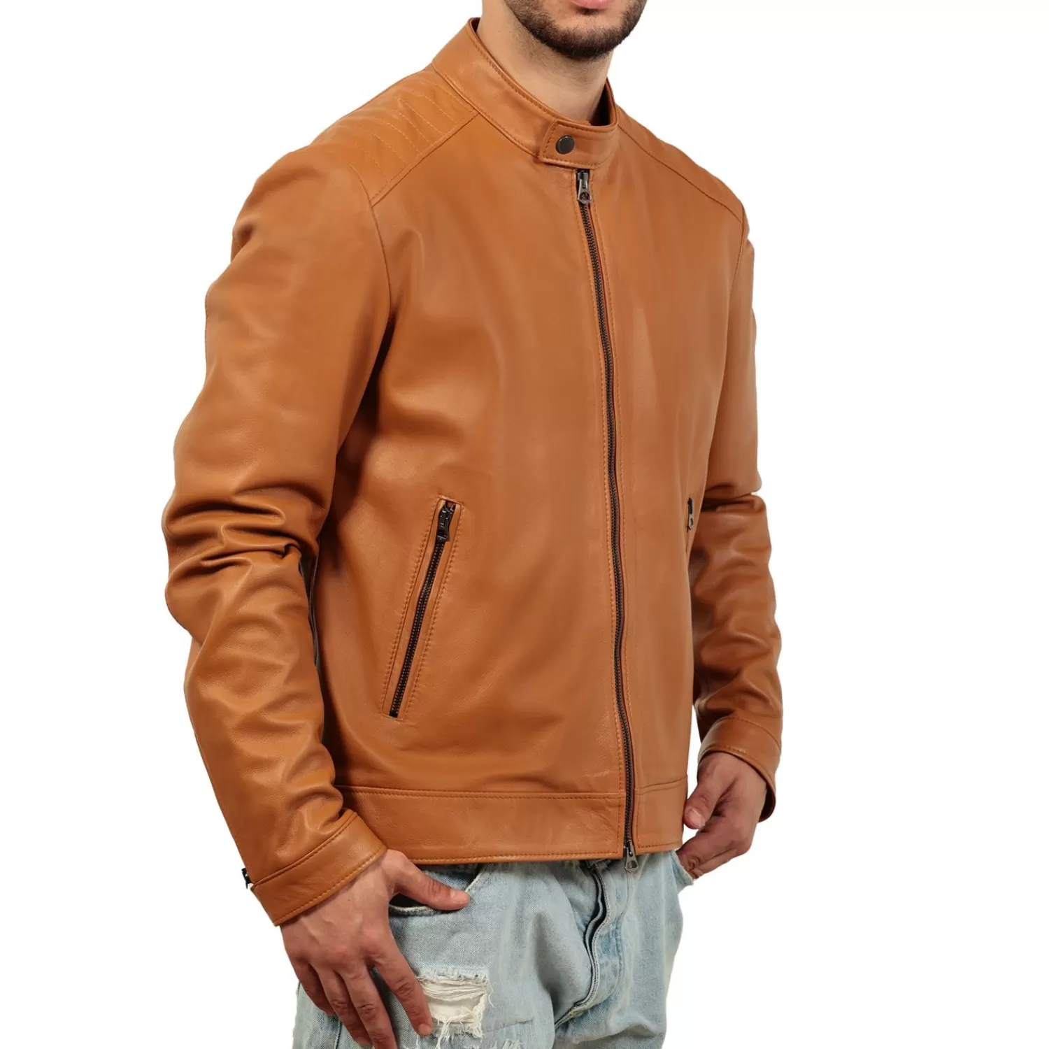 Imperatrice Calzature Capi Spalla In Pelle*Giubbino In Vera Pelle Di Vitello Color Cuoio