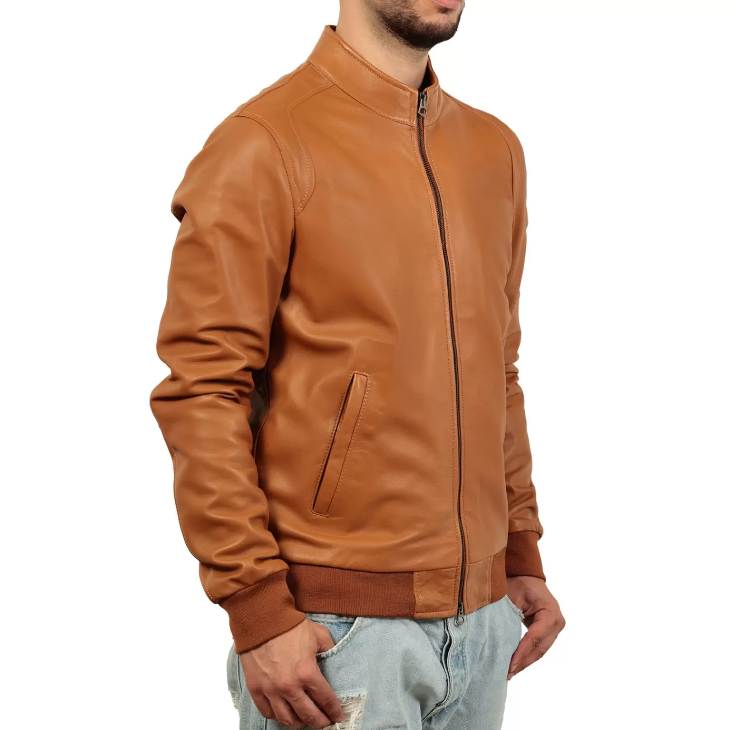 Imperatrice Calzature Capi Spalla In Pelle*Giubbino In Vera Pelle Di Vitello Color Cuoio