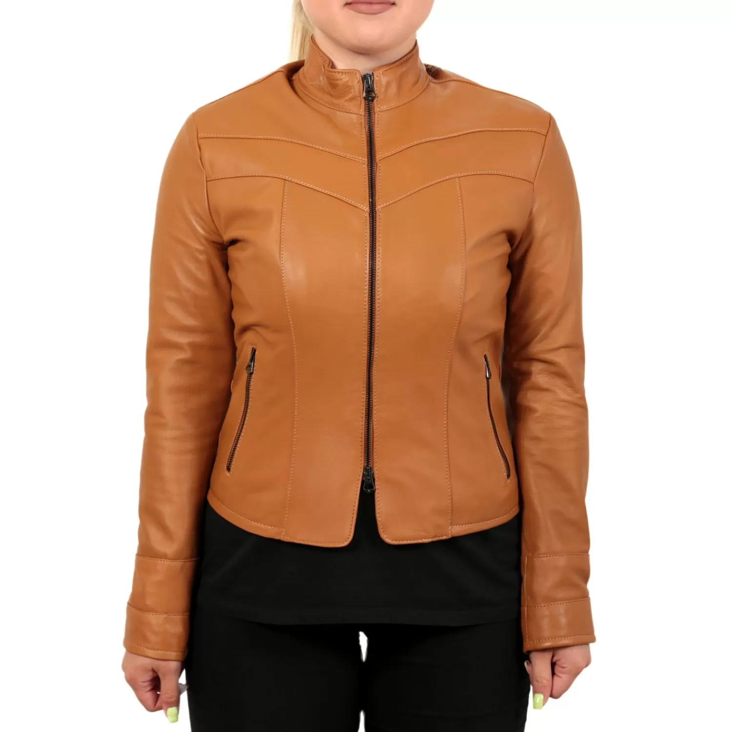 Imperatrice Calzature Capi Spalla In Pelle*Giubbino In Vera Pelle Di Vitello Color Cuoio
