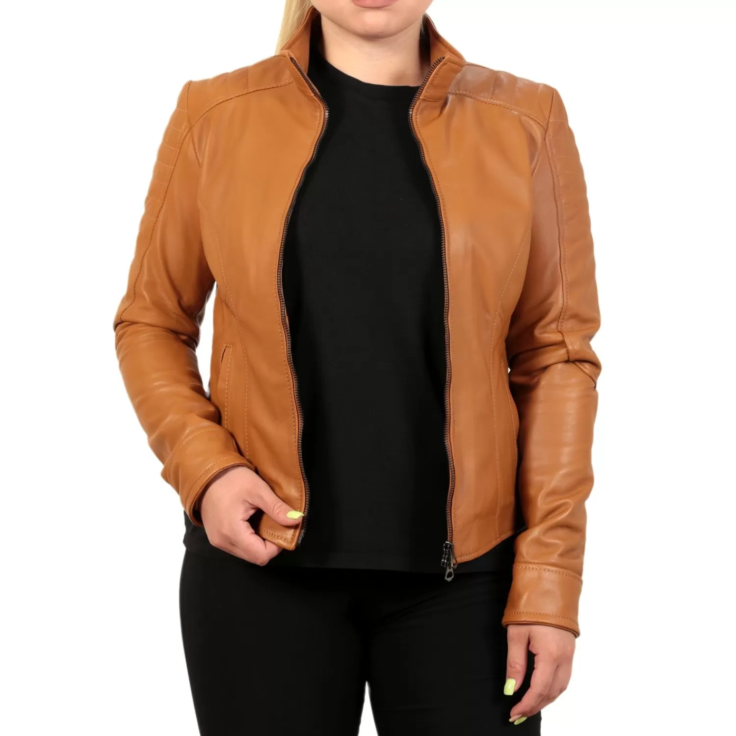 Imperatrice Calzature Capi Spalla In Pelle*Giubbino In Vera Pelle Di Vitello Color Cuoio