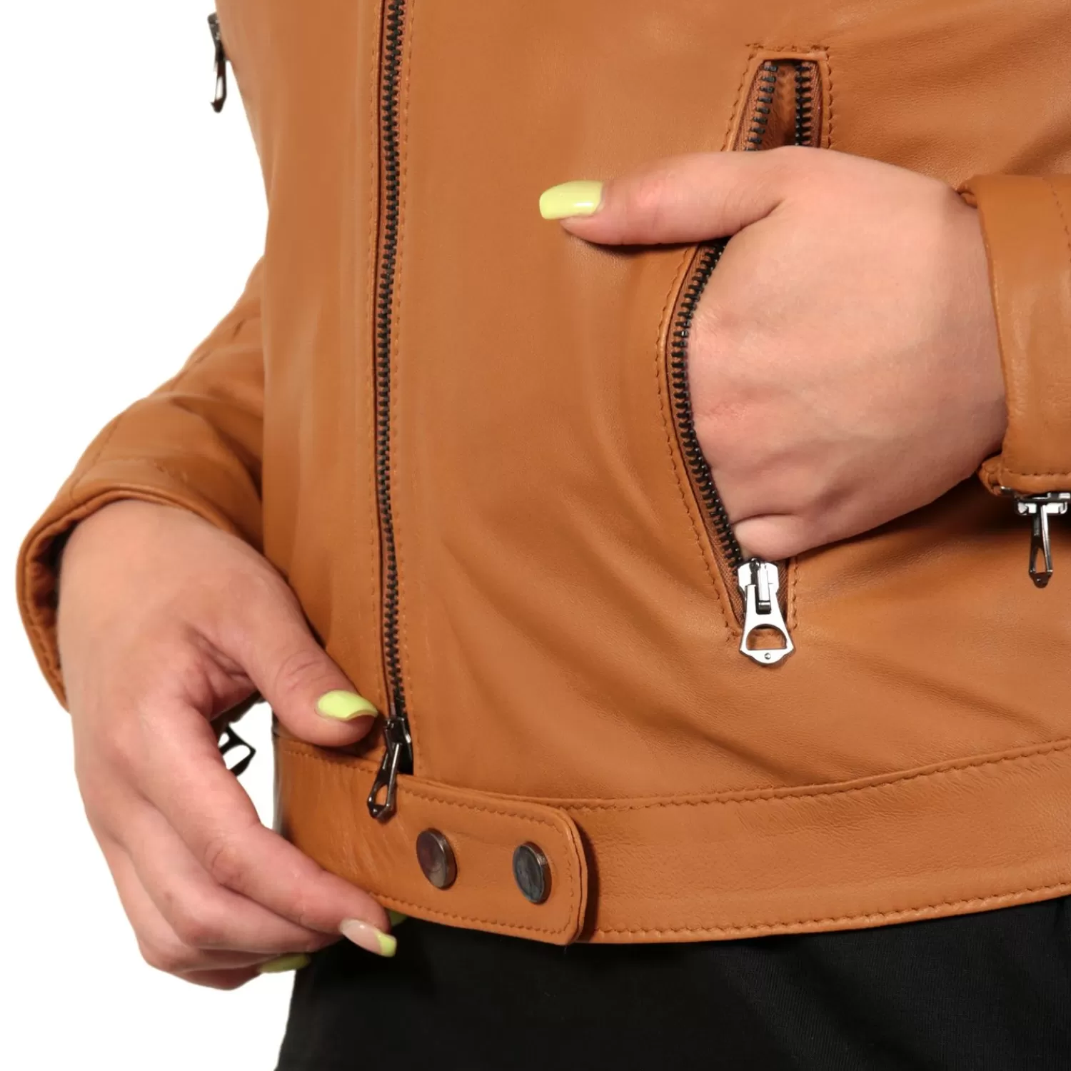 Imperatrice Calzature Capi Spalla In Pelle*Giubbino In Vera Pelle Di Vitello Color Cuoio