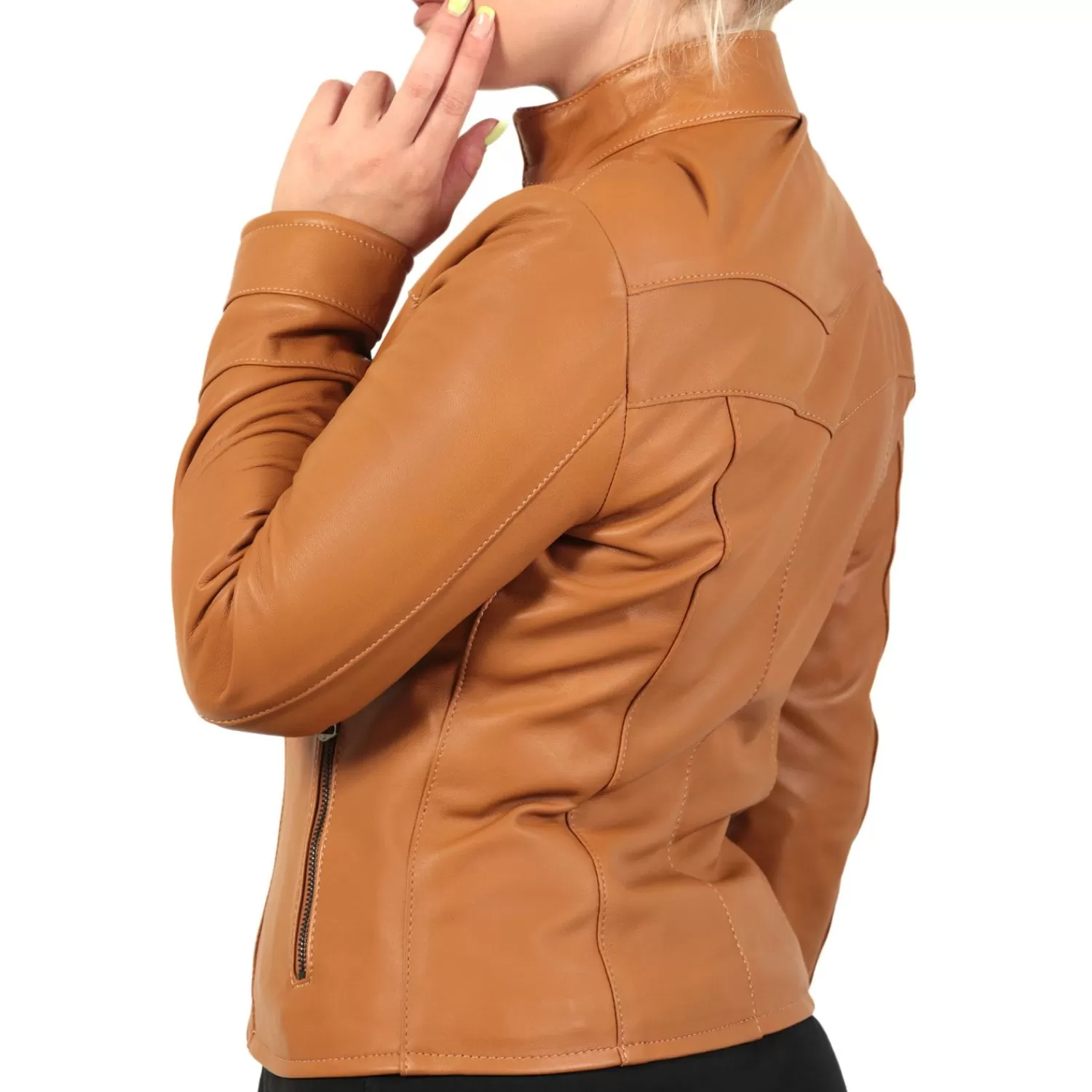 Imperatrice Calzature Capi Spalla In Pelle*Giubbino In Vera Pelle Di Vitello Color Cuoio