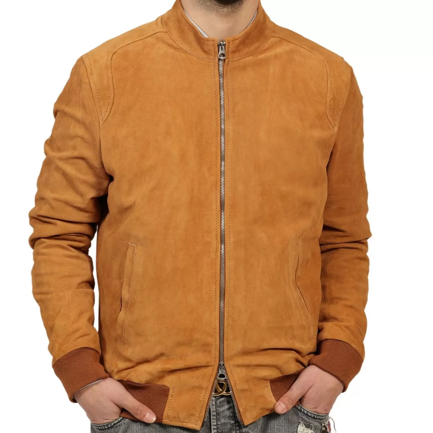 Imperatrice Calzature Capi Spalla In Pelle*Giubbino In Vera Pelle Di Vitello Scamosciata Color Cognac