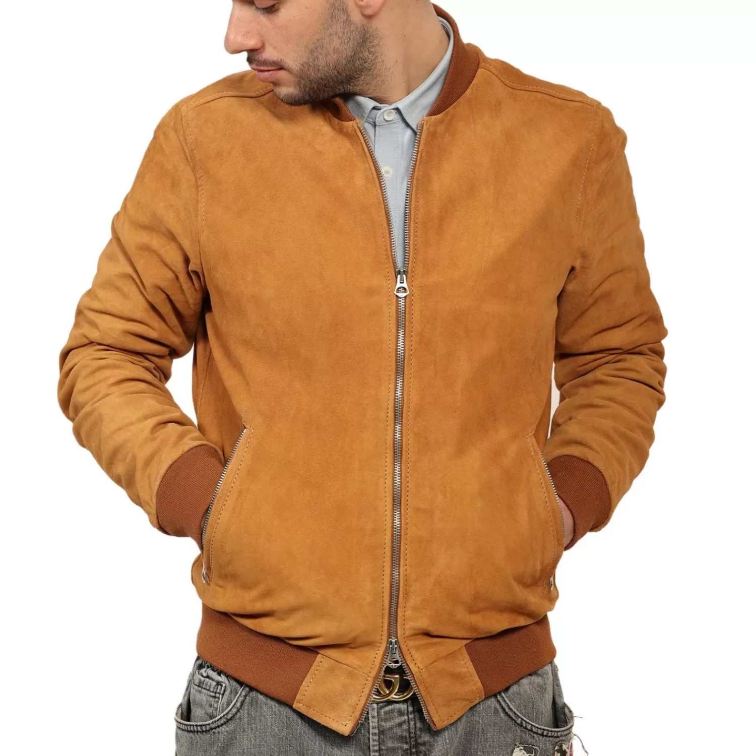 Imperatrice Calzature Capi Spalla In Pelle*Giubbino In Vera Pelle Di Vitello Scamosciata Color Cognac