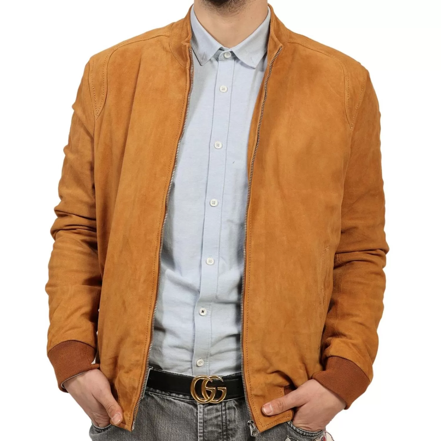Imperatrice Calzature Capi Spalla In Pelle*Giubbino In Vera Pelle Di Vitello Scamosciata Color Cognac