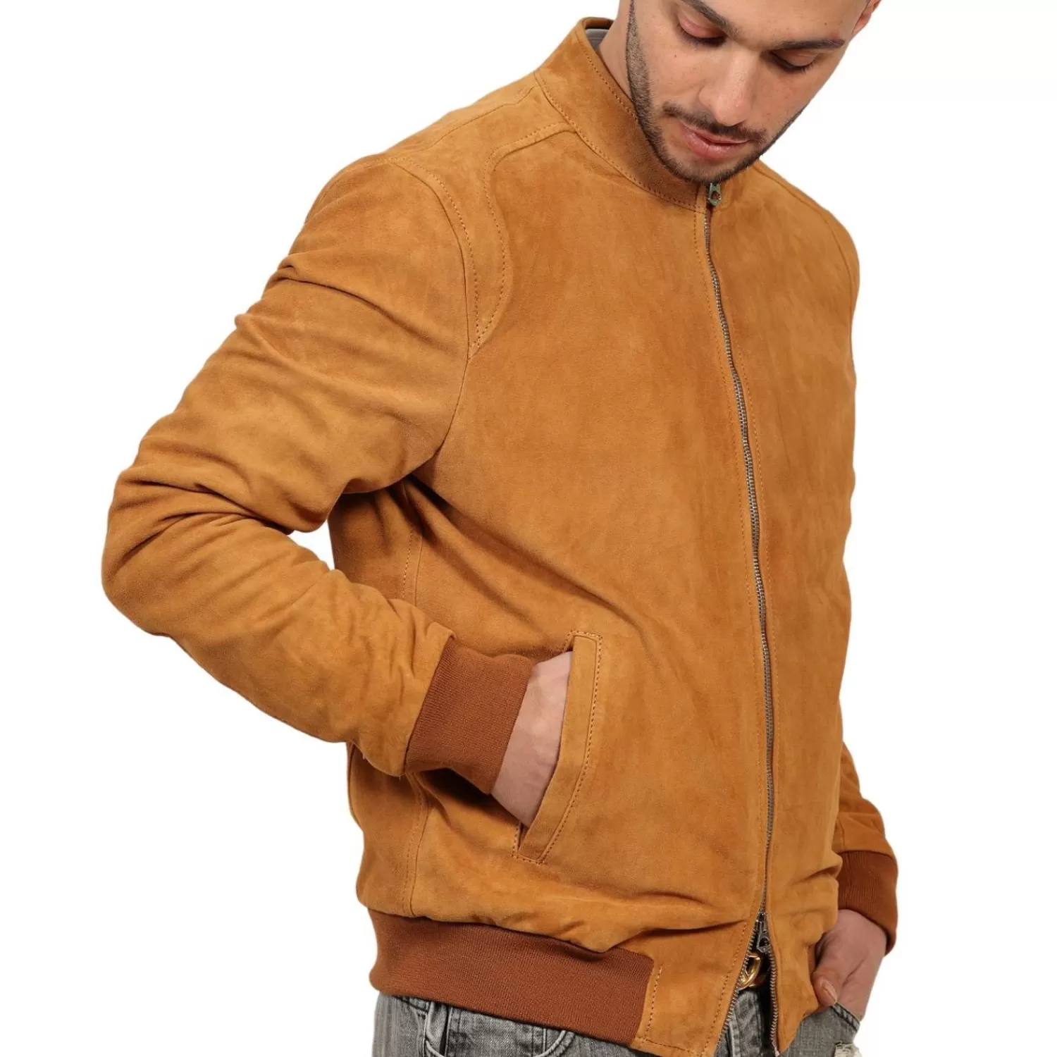 Imperatrice Calzature Capi Spalla In Pelle*Giubbino In Vera Pelle Di Vitello Scamosciata Color Cognac