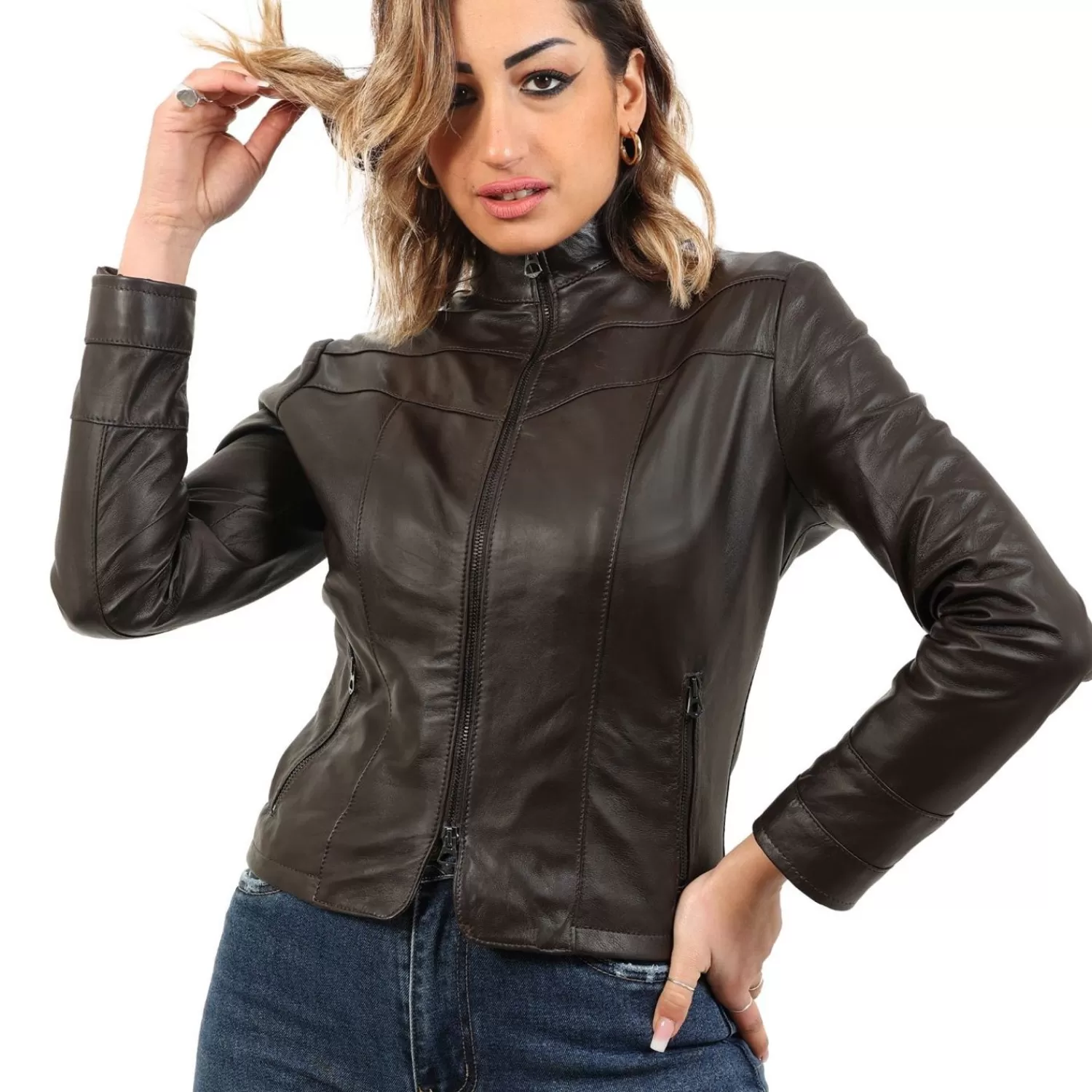 Imperatrice Calzature Capi Spalla In Pelle*Giubbino In Vera Pelle Di Vitello Testa Di Moro