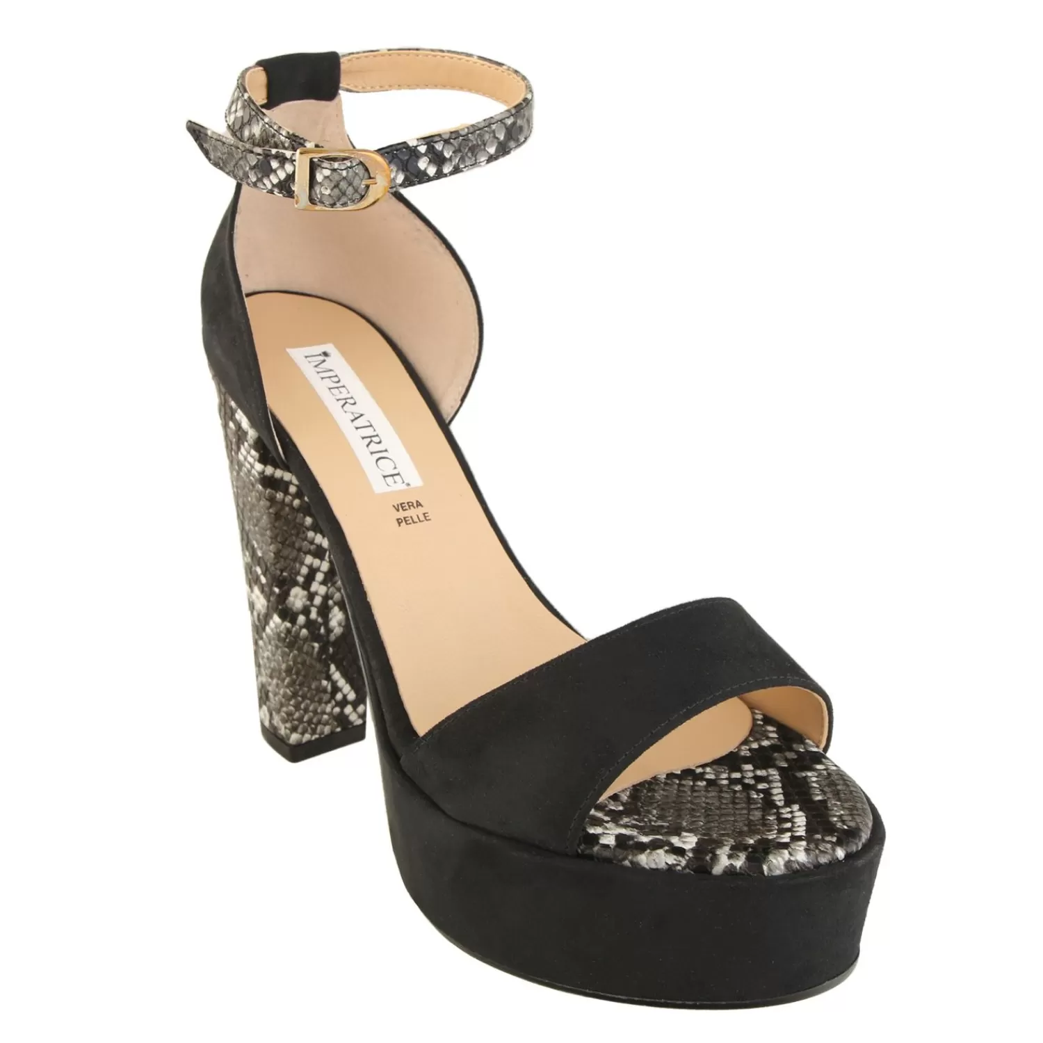 Imperatrice Calzature Sandali Con Tacco E Zeppa*Sandali In Camoscio Con Fascia E Tacco In Pelle Pitonata