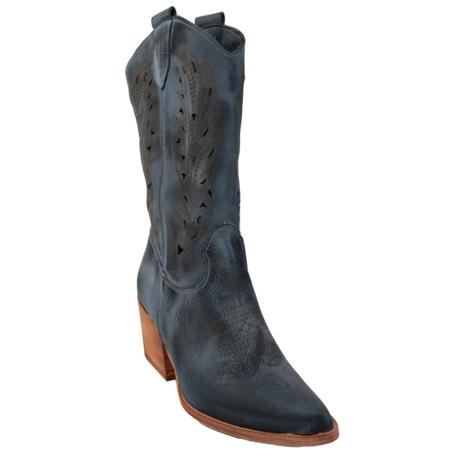 Imperatrice Calzature Stivaletti*Stivaletti Texani In Vera Pelle Nabuk Laserata Con Tacco Comodo