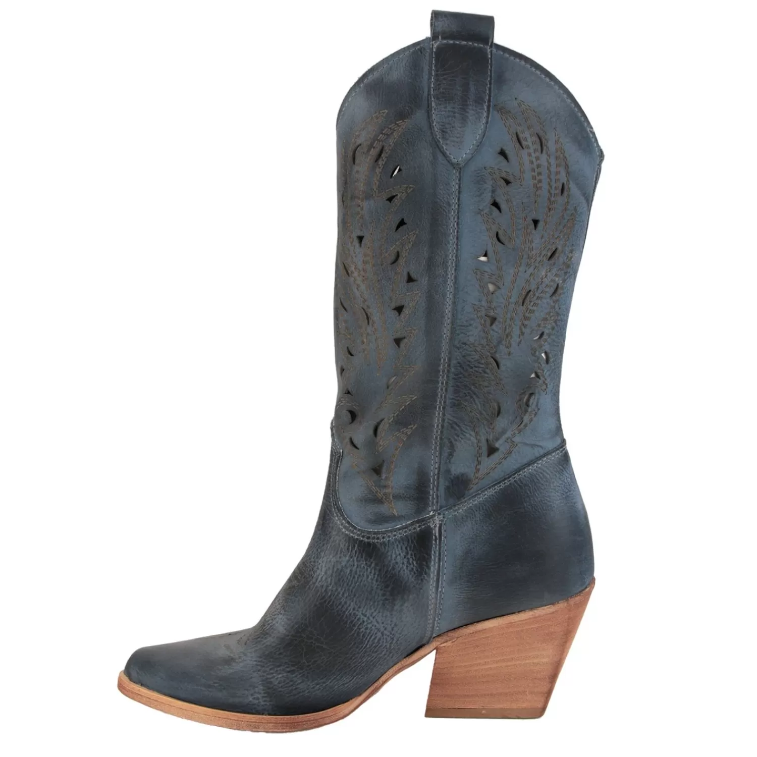 Imperatrice Calzature Stivaletti*Stivaletti Texani In Vera Pelle Nabuk Laserata Con Tacco Comodo